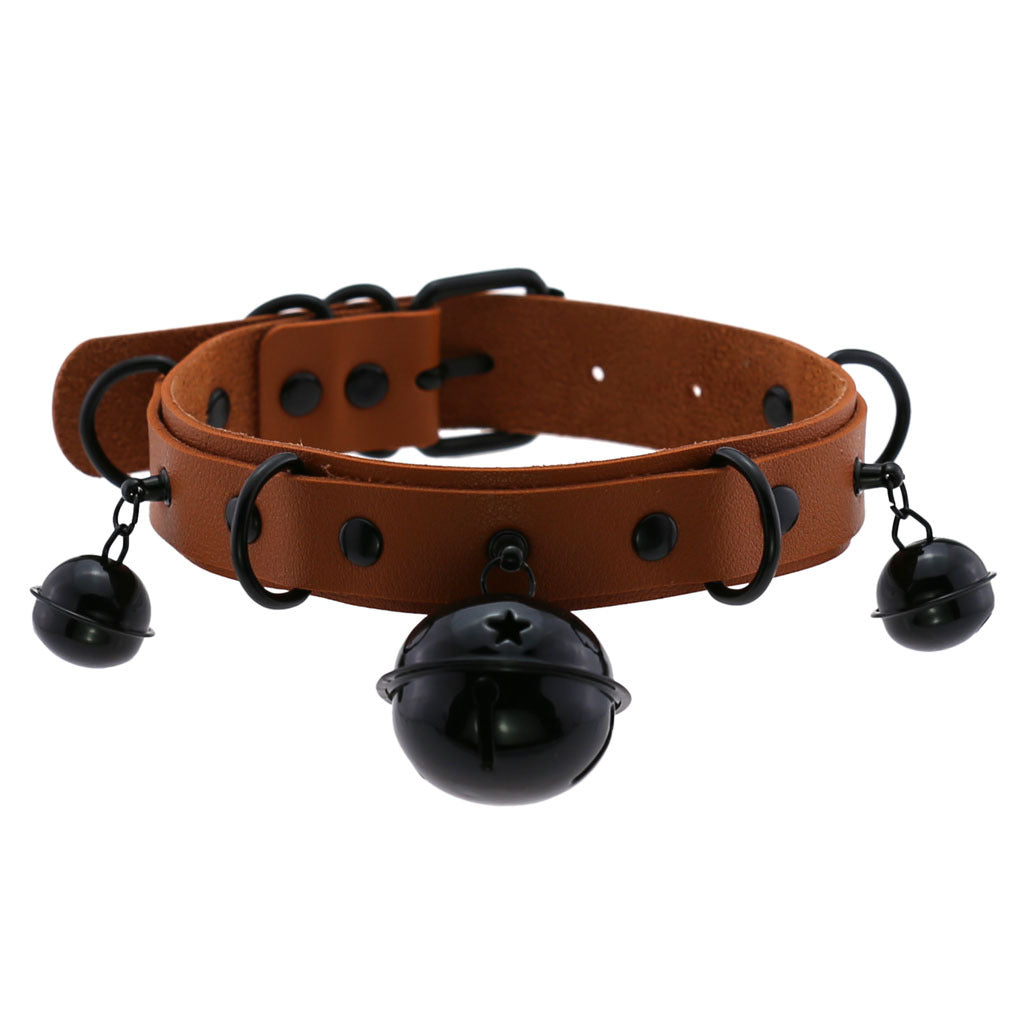 Leather Collar Personality Black Bell And Necklaces