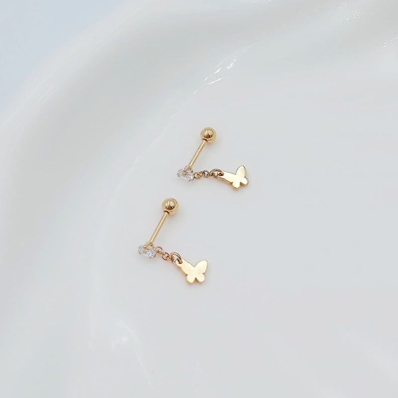 Titanium Steel Ear Bone Cross Butterfly Hollow Love Five-pointed Star Stud Earrings