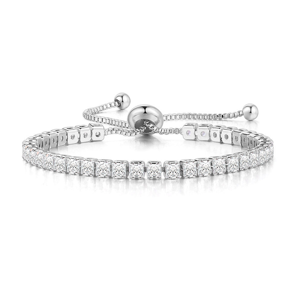 Bracelets à une rangée de diamants carrés en zircon pour femmes