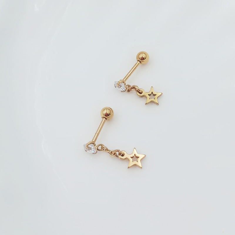 Titanium Steel Ear Bone Cross Butterfly Hollow Love Five-pointed Star Stud Earrings