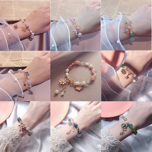 Natural Stone Crystal Pearl Fishtail Flower Bracelets