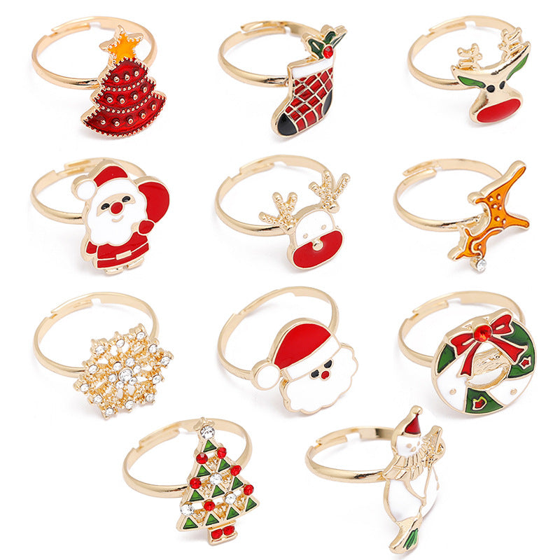 Christmas Metal Cartoon Snowman Elk Tree Rings