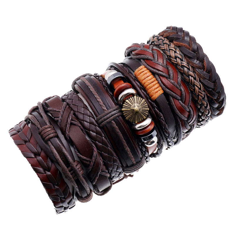 Men's Retro Combination Suit Cattle Leather Simple Bracelets