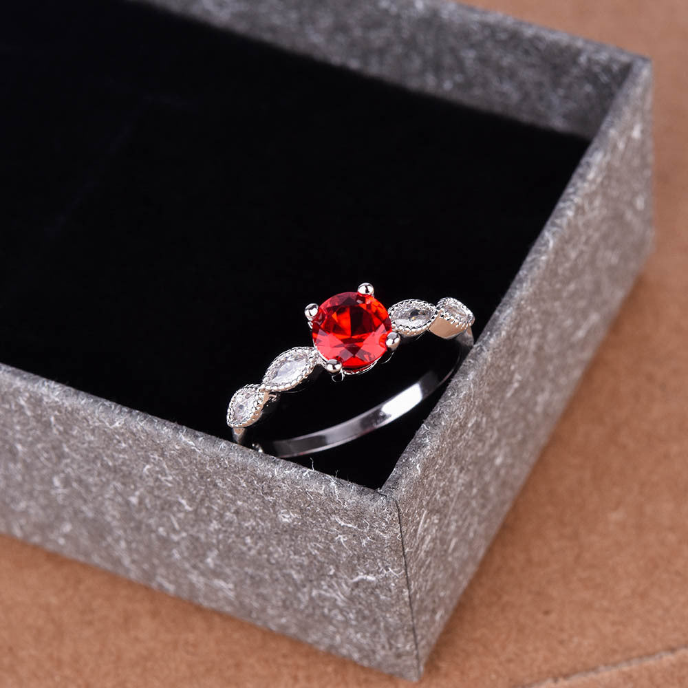 Women's Topaz Round Diamond Luxury Red Colored Rings