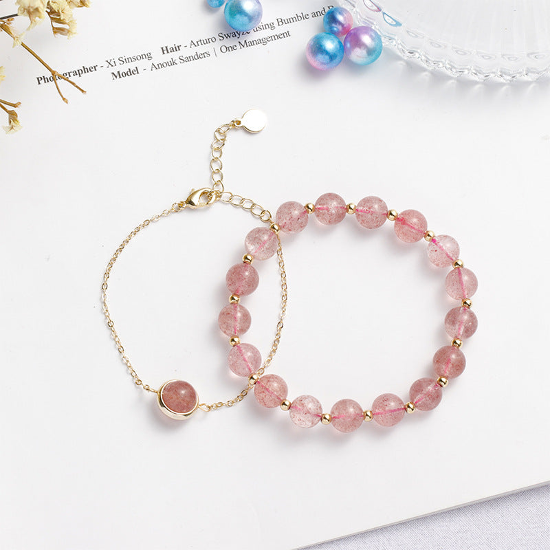 Women's Strawberry Quartz Attracting Male Pink Crystal Lucky Beads Bracelets