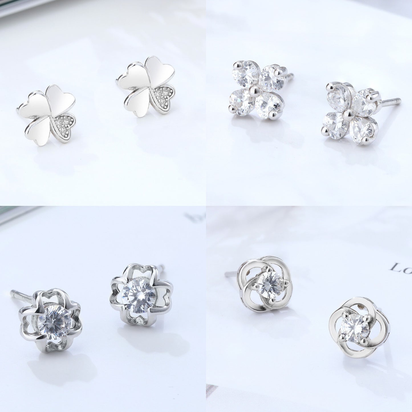 Sterling Sier Clover Small Fresh Simple Zircon Rings