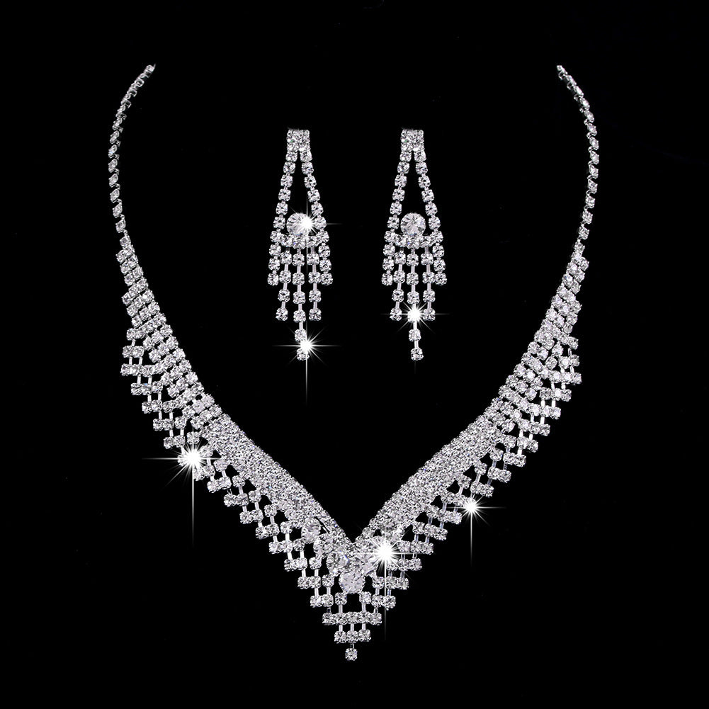 Zircon Water Drop Eardrops Bride Wedding Jewelry Set