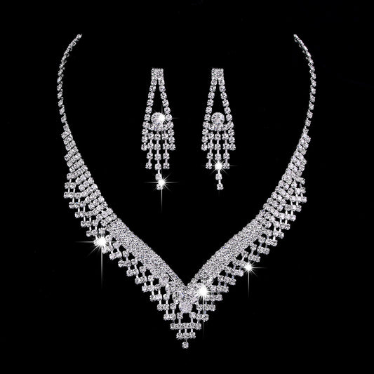 Zircon Water Drop Eardrops Bride Wedding Jewelry Set