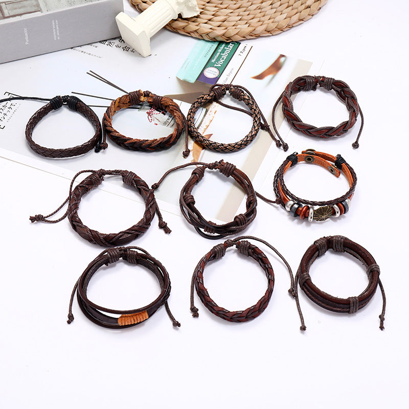 Men's Retro Combination Suit Cattle Leather Simple Bracelets