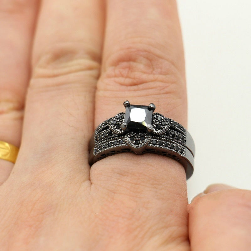 Popular Double Row Black Diamond Gold Filled Ring