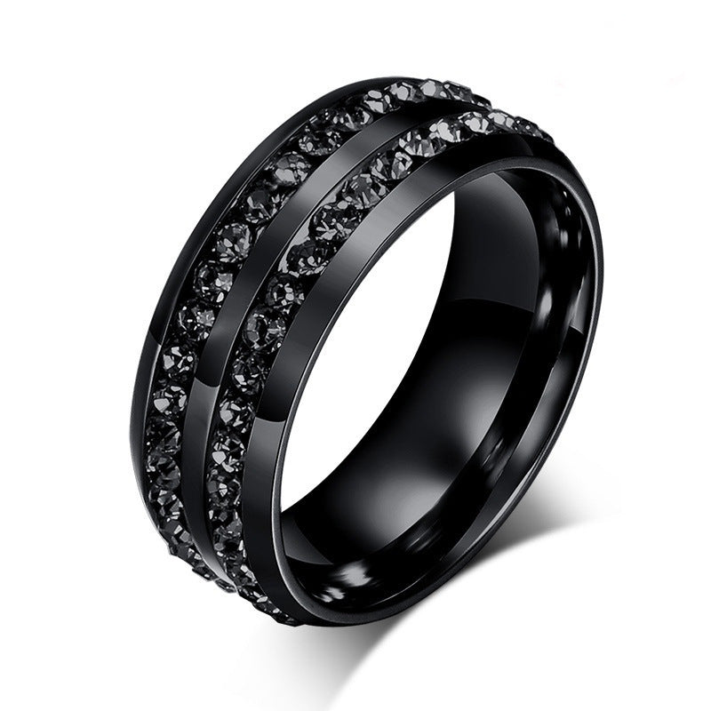 Popular Double Row Black Diamond Gold Filled Ring