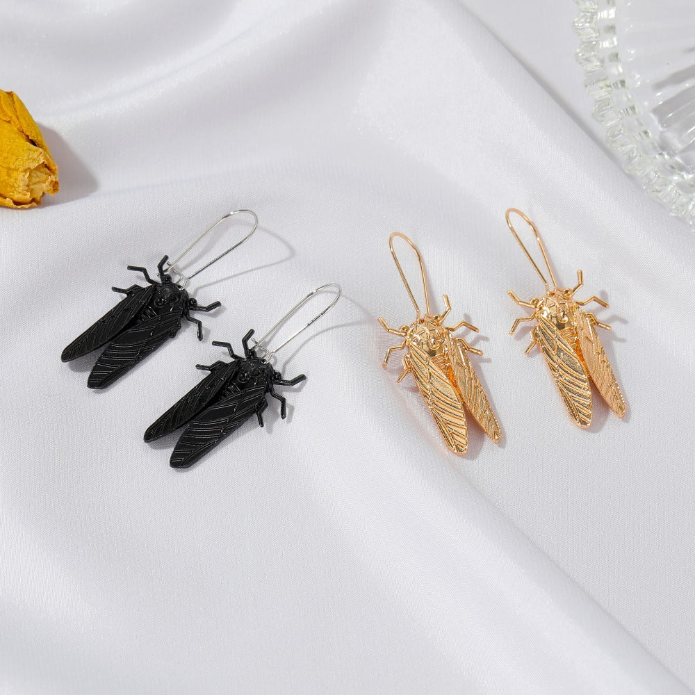 Creative Insect Golden Cicada Personalized Long Earrings