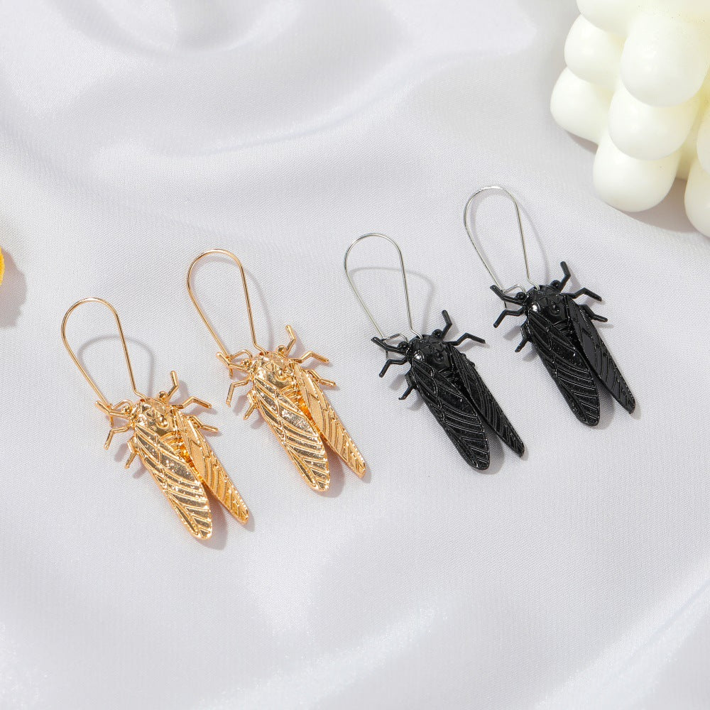 Creative Insect Golden Cicada Personalized Long Earrings