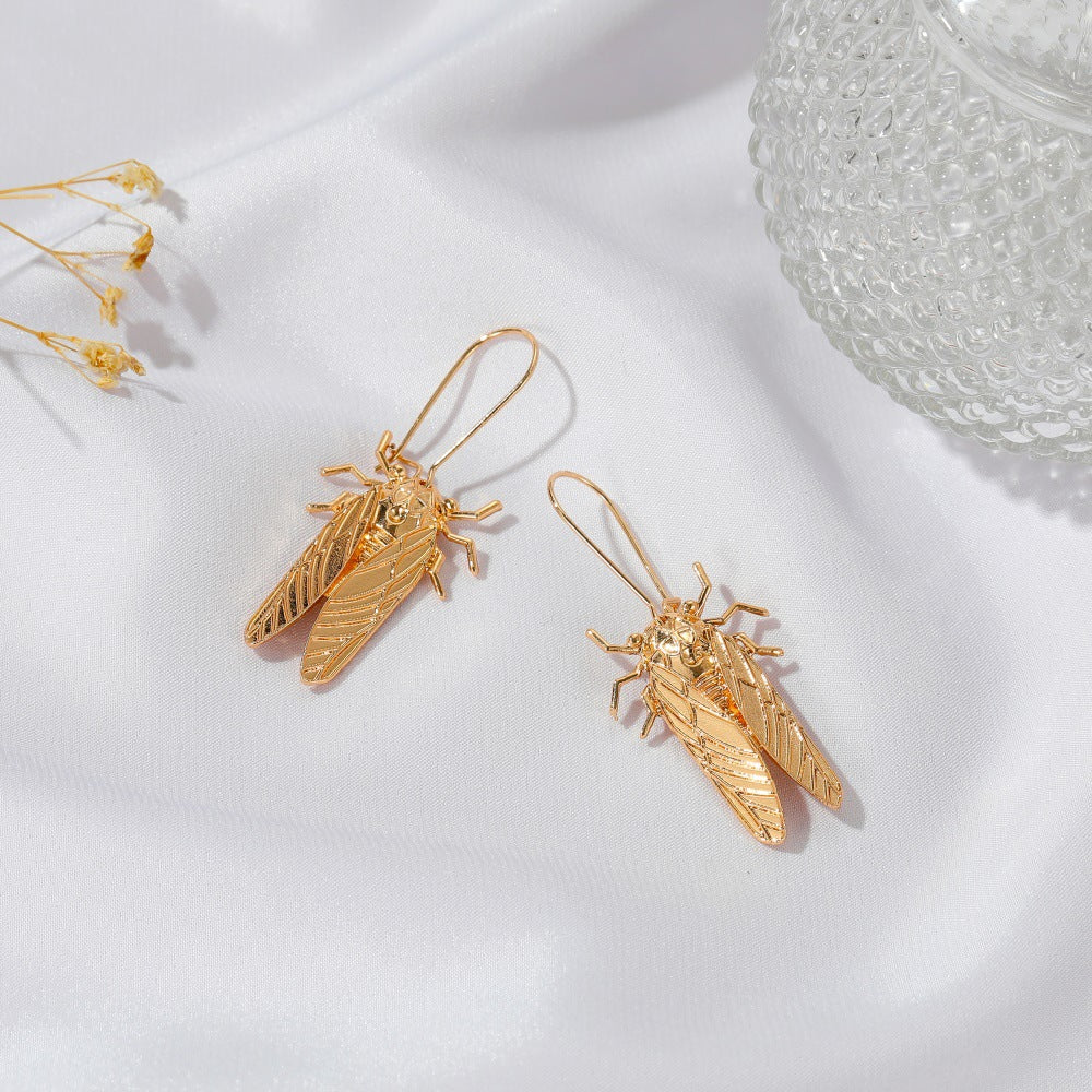 Creative Insect Golden Cicada Personalized Long Earrings