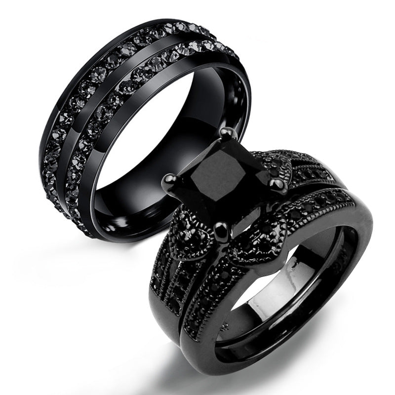 Popular Double Row Black Diamond Gold Filled Ring
