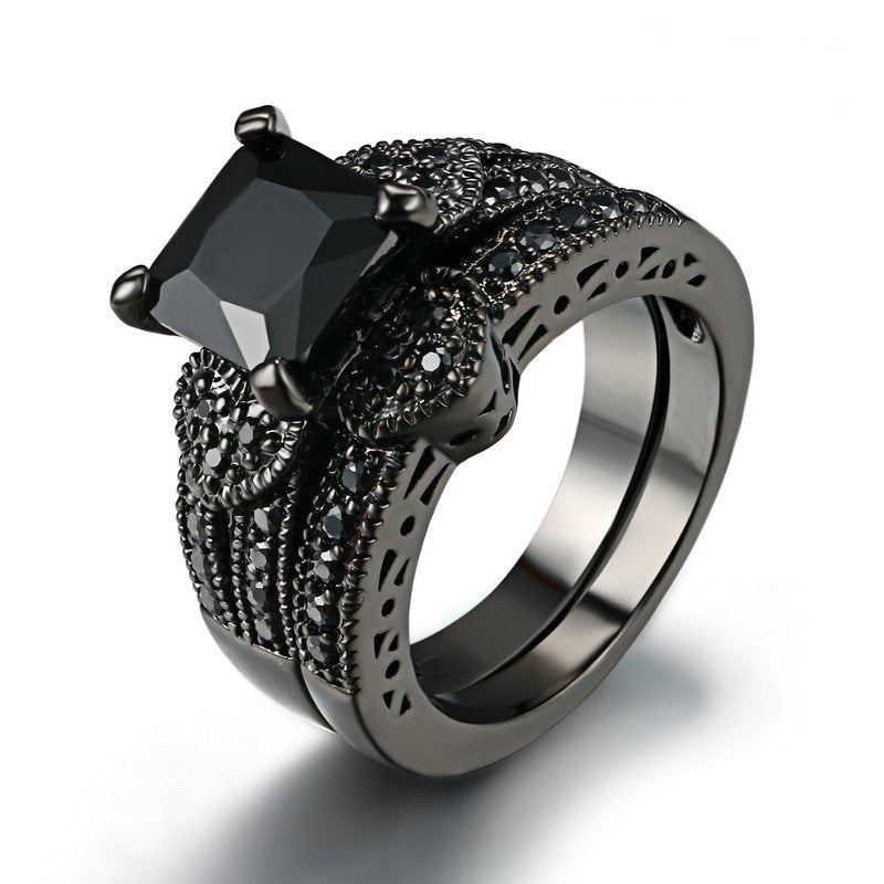 Popular Double Row Black Diamond Gold Filled Ring