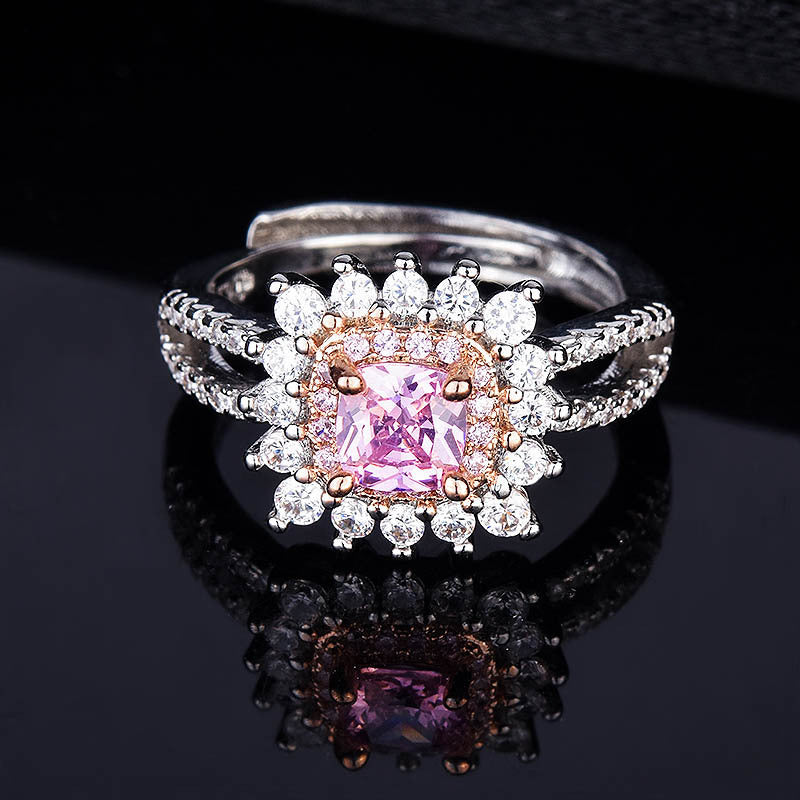 Women's Simulation Color Zircon Pink Diamond Carat Colorful Rings