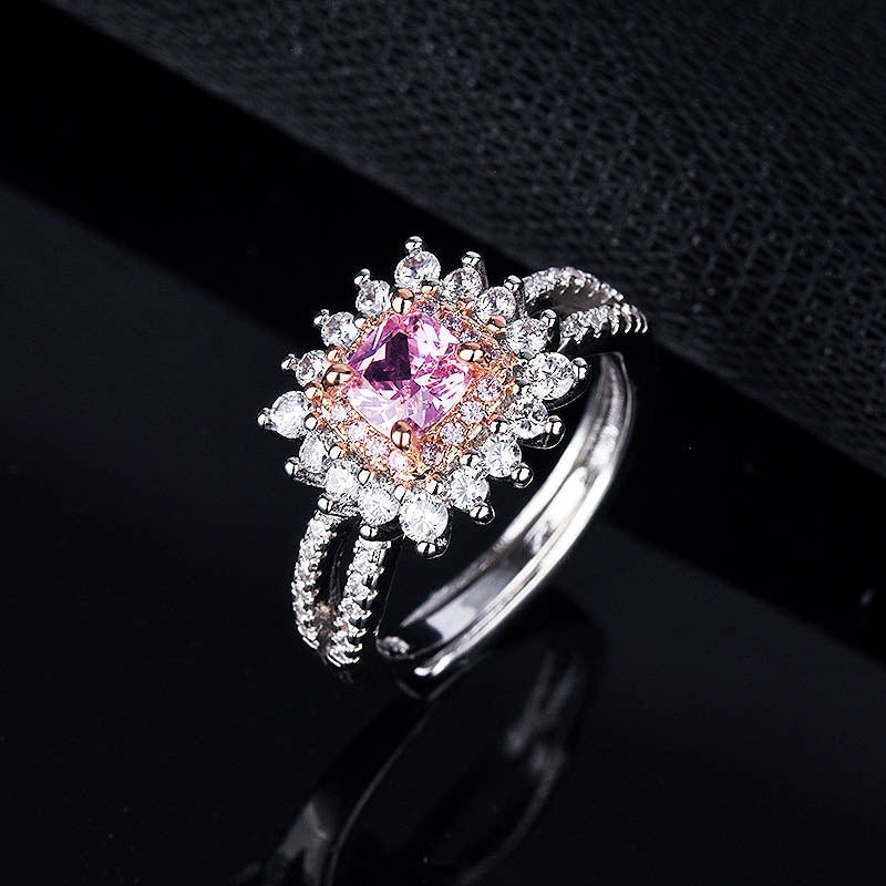 Women's Simulation Color Zircon Pink Diamond Carat Colorful Rings