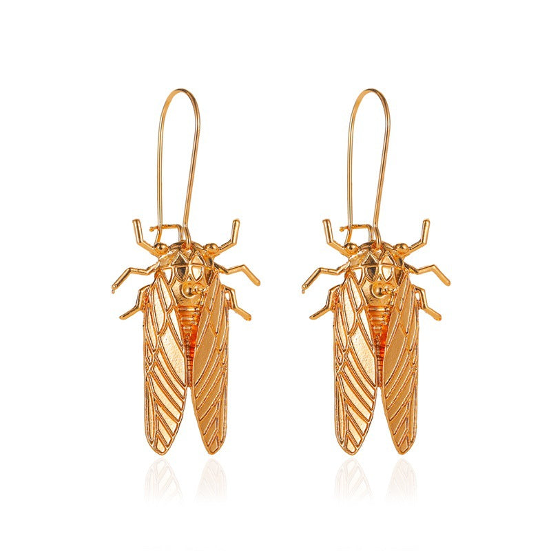 Creative Insect Golden Cicada Personalized Long Earrings