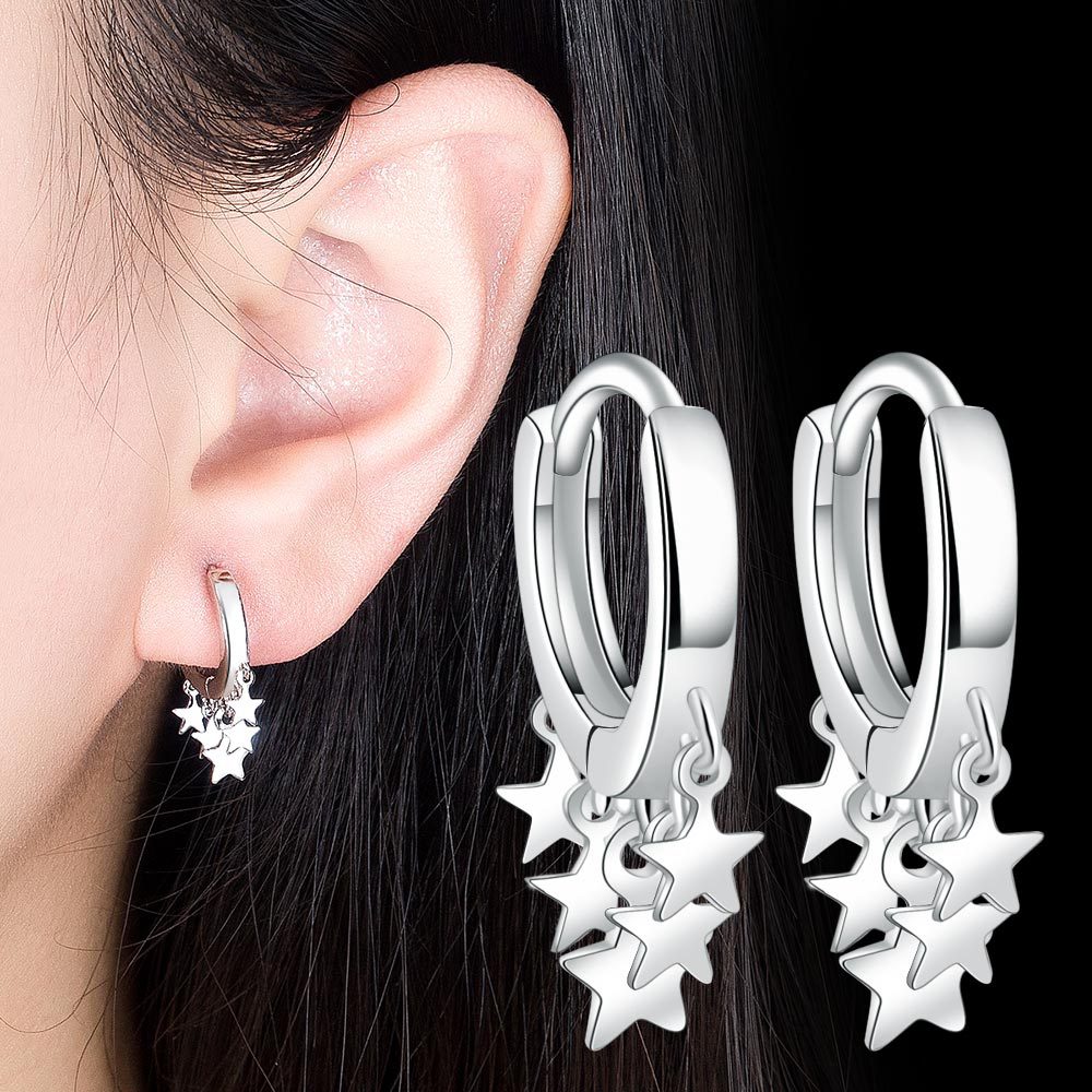 Boucles d'oreilles à clip d'oreille pentagramme pour femmes, petit cercle