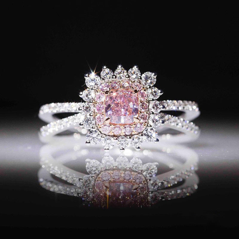 Women's Simulation Color Zircon Pink Diamond Carat Colorful Rings