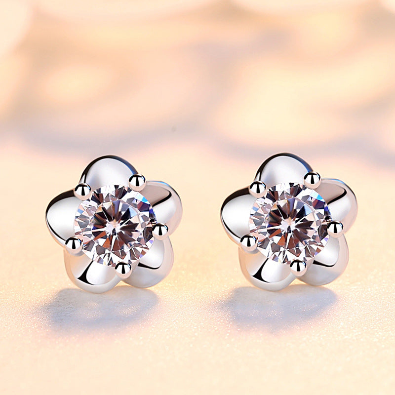 Women's Sterling Sier Cherry Blossom Swiss Diamond Earrings