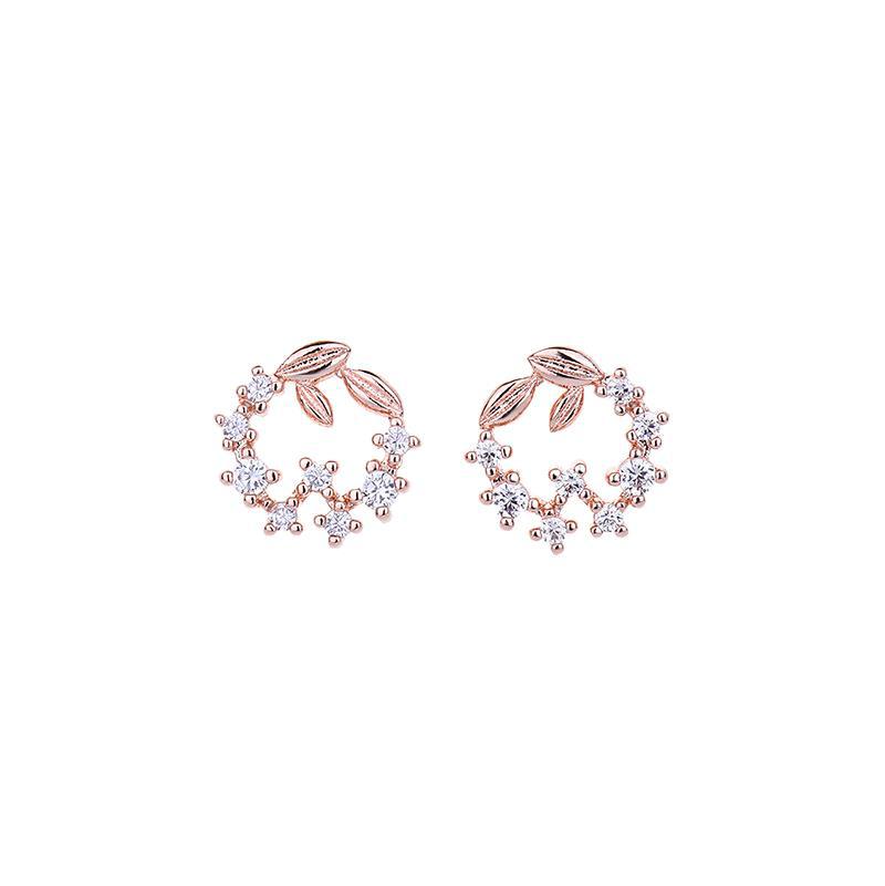 Women's Sier Needle Korean Popular Trendy Leaves Garland Zircon Simple Mini Rings