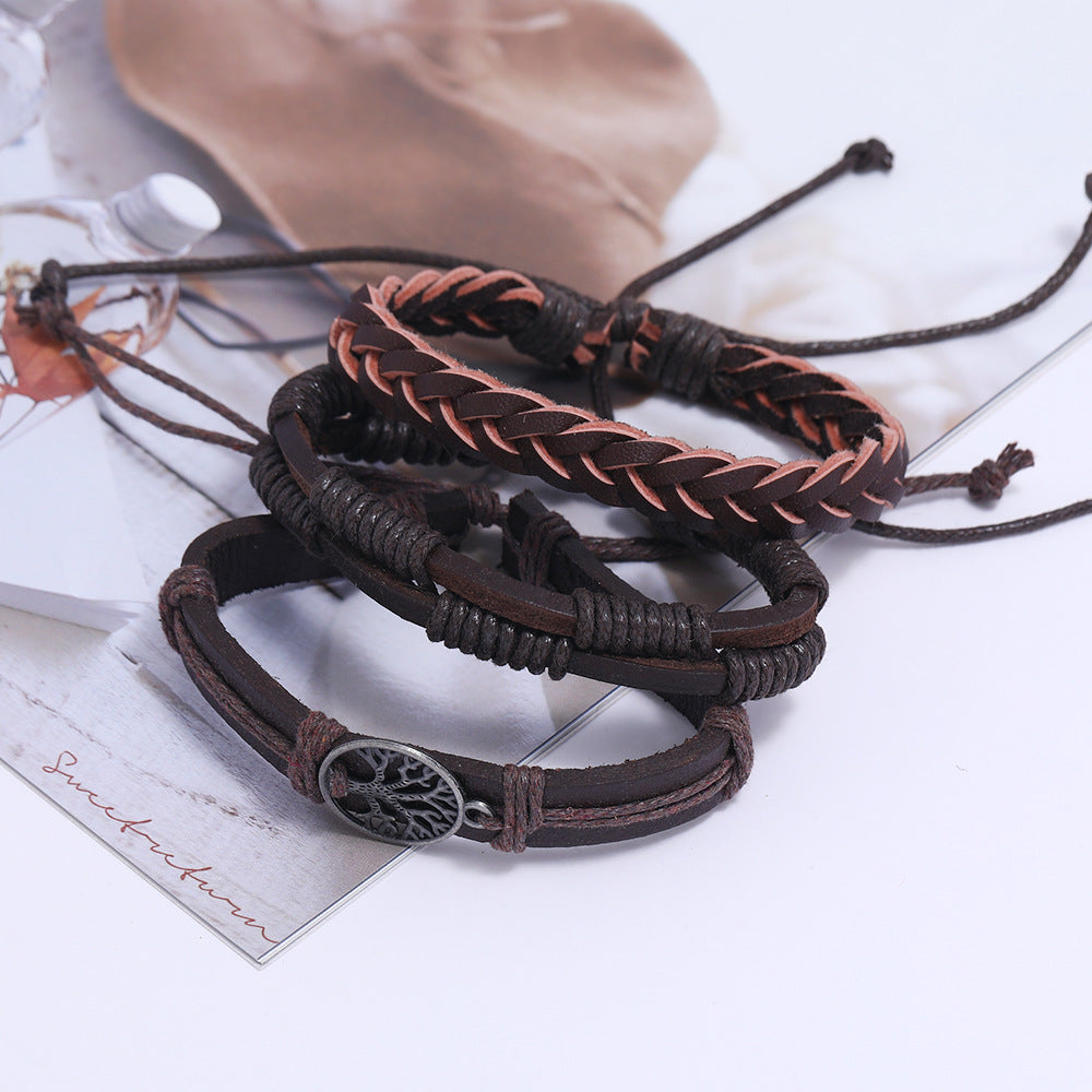 Bracelets tissés en cuir pour femmes, hommes et arbre de vie