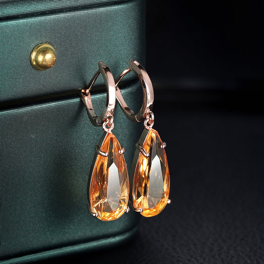 Women's Champagne Citrine Ear Clip Popular Creative Big Water Drop Pear-shaped Earrings