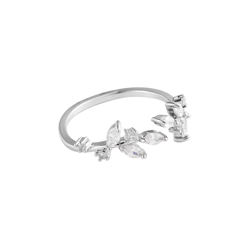 Leaves Butterfly Female Fresh Zircon Chain Rings