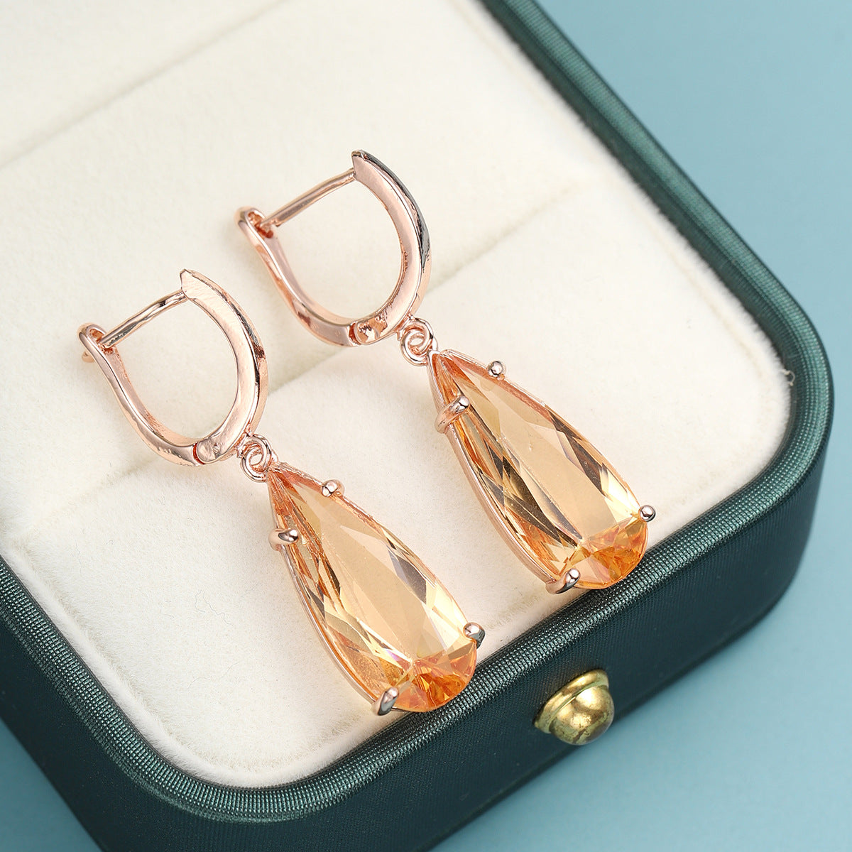 Women's Champagne Citrine Ear Clip Popular Creative Big Water Drop Pear-shaped Earrings