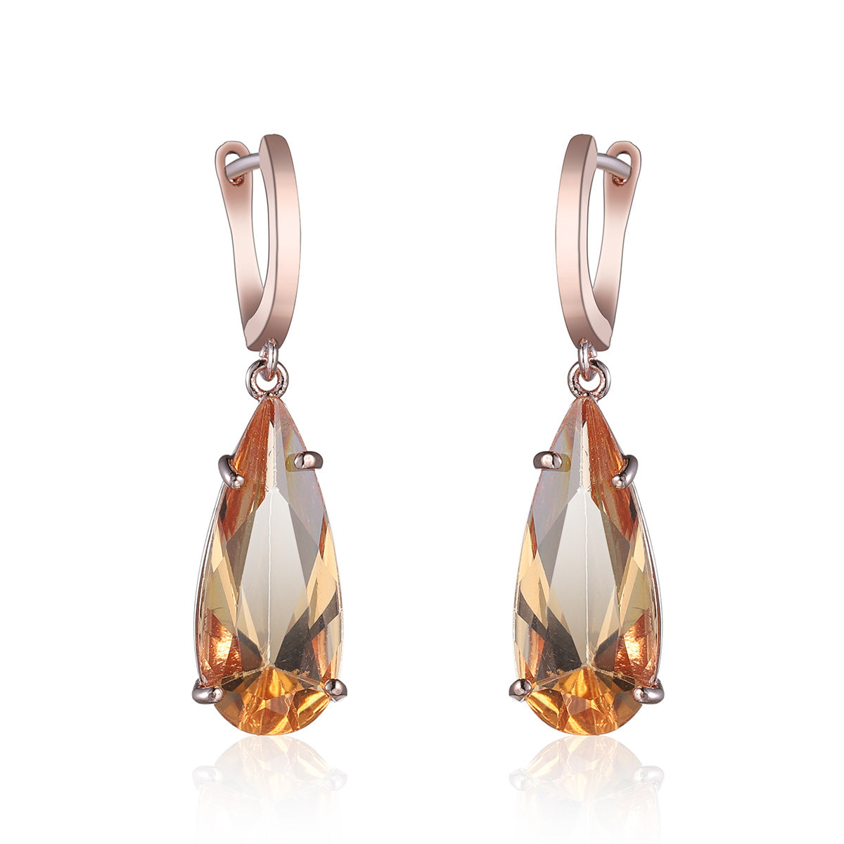 Women's Champagne Citrine Ear Clip Popular Creative Big Water Drop Pear-shaped Earrings
