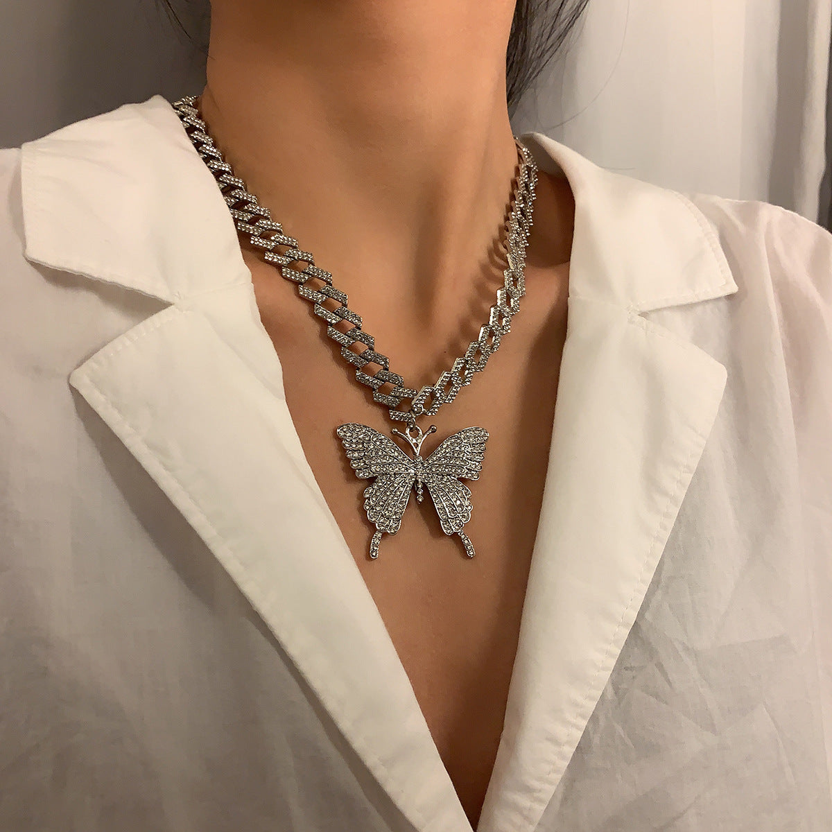 Hollow Out Single-layer Geometric Retro Diamonds Cuban Necklaces