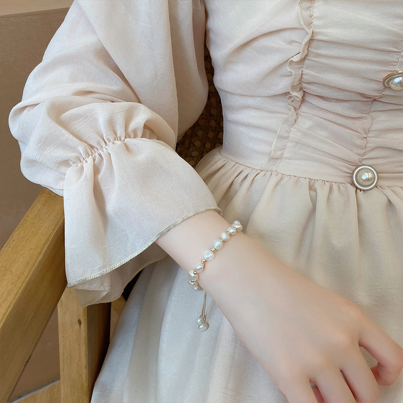 Women's Real Gold Electroplated Baroque Freshwater Pearl Korean Fashion Girlfriends Simple Bracelets