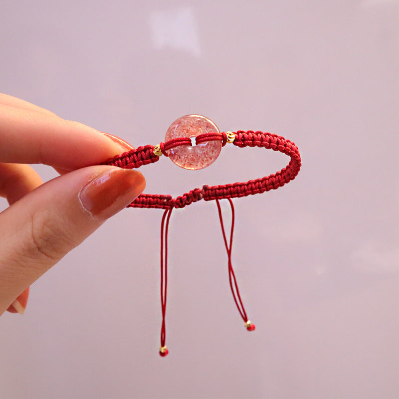 Women's Natural Strawberry Quartz Ornament Matching Peace Bracelets