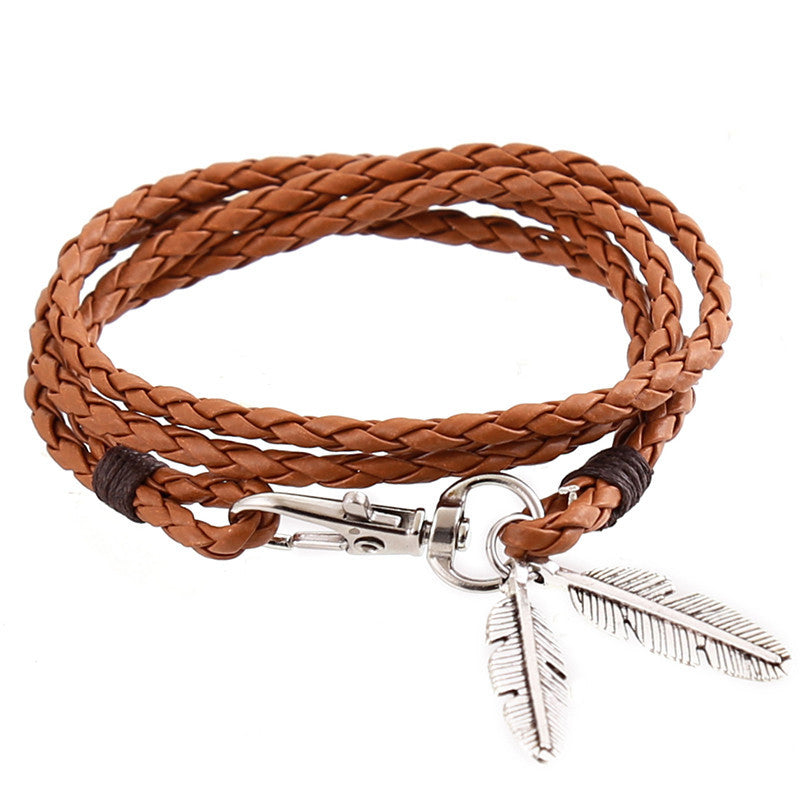 Men's Korean Woven Twisted Leather Rope Bracelets