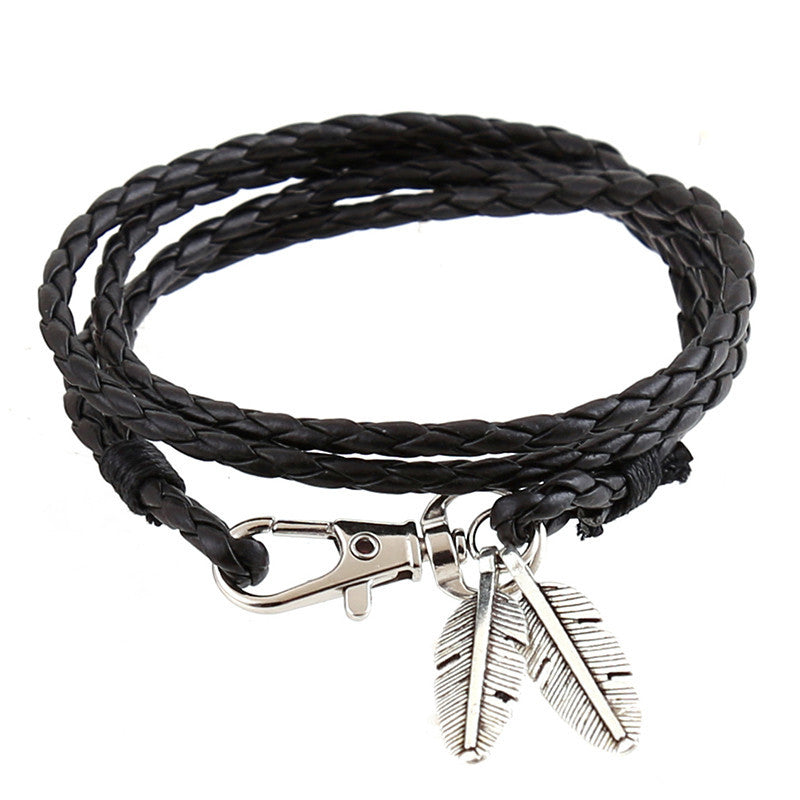 Men's Korean Woven Twisted Leather Rope Bracelets