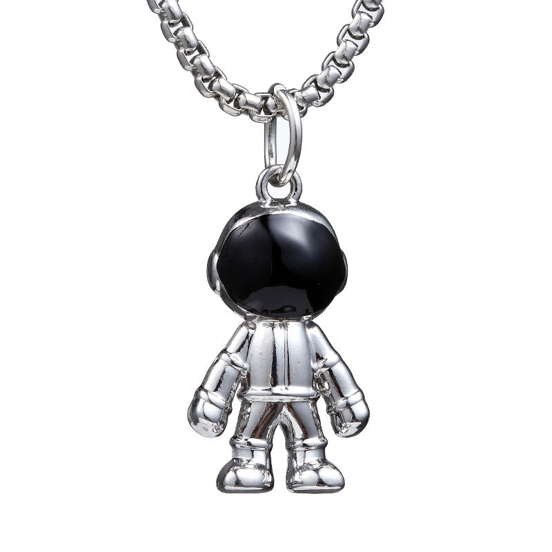 Men's Hip Hop Titanium Steel Spaceman Chrysanthemum Angel Boy Necklaces