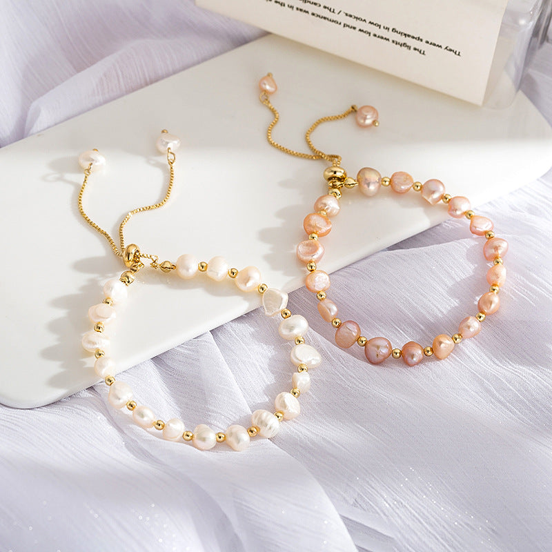 Women's Real Gold Electroplated Baroque Freshwater Pearl Korean Fashion Girlfriends Simple Bracelets