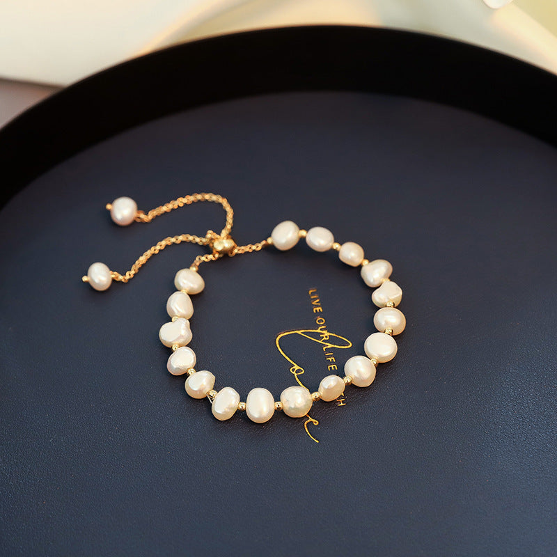 Women's Real Gold Electroplated Baroque Freshwater Pearl Korean Fashion Girlfriends Simple Bracelets