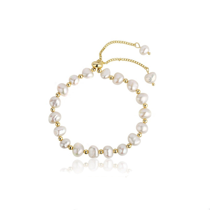 Women's Real Gold Electroplated Baroque Freshwater Pearl Korean Fashion Girlfriends Simple Bracelets