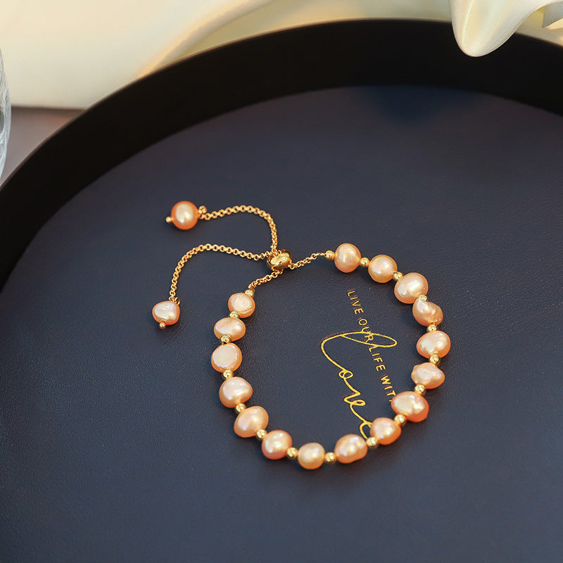 Women's Real Gold Electroplated Baroque Freshwater Pearl Korean Fashion Girlfriends Simple Bracelets