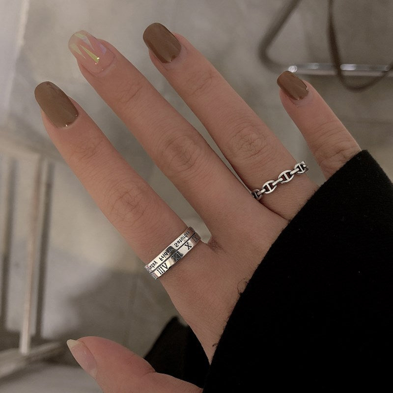 Women's Sterling Sier Roman Numerals Open Index Finger Vintage Simple Trendy Ring