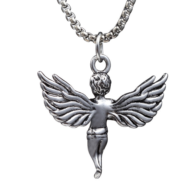 Men's Hip Hop Titanium Steel Spaceman Chrysanthemum Angel Boy Necklaces