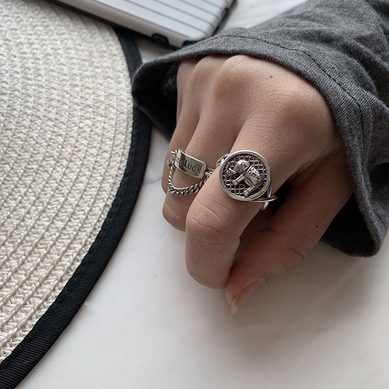 Women's Sterling Sier Roman Numerals Open Index Finger Vintage Simple Trendy Ring
