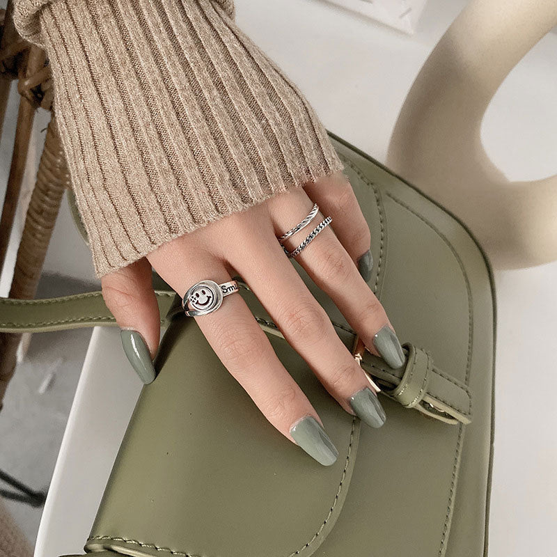 Women's Sterling Sier Roman Numerals Open Index Finger Vintage Simple Trendy Ring