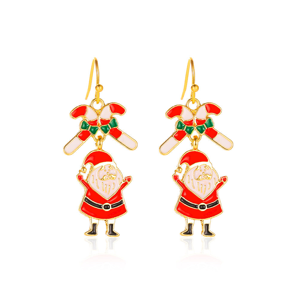 Christmas Three-piece Personalized Dripping Oil Santa Bell Earrings