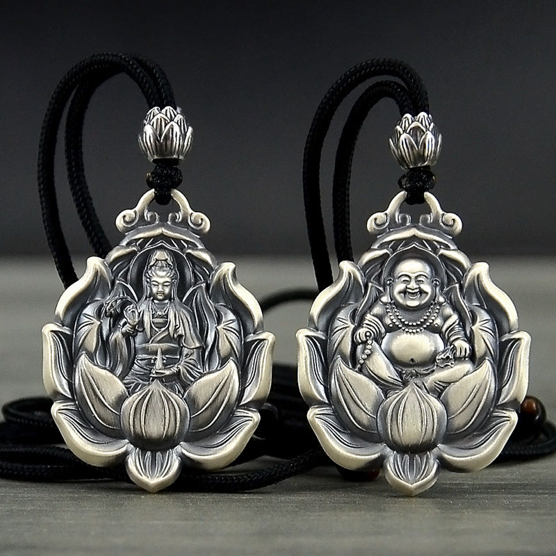 Women's & Men's & Vintage Sterling Sier Avalokitesvara Pendant Solid Pure Amulet Life Necklaces