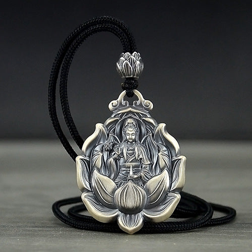 Women's & Men's & Vintage Sterling Sier Avalokitesvara Pendant Solid Pure Amulet Life Necklaces