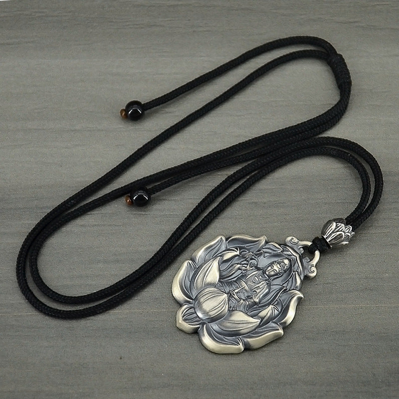 Women's & Men's & Vintage Sterling Sier Avalokitesvara Pendant Solid Pure Amulet Life Necklaces